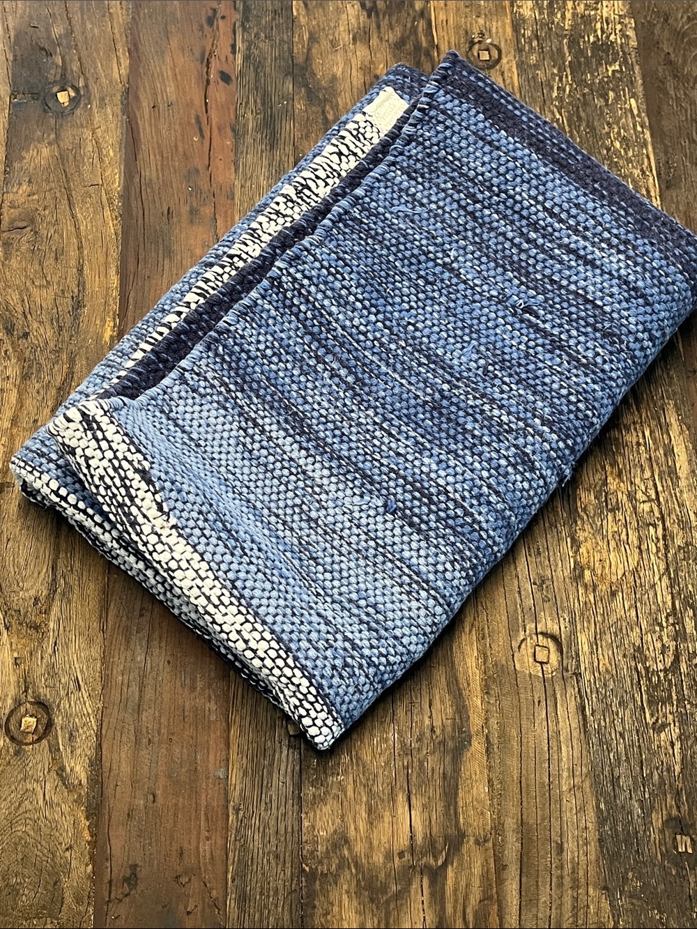 Handwoven Blue Gradient Cotton Rug - Picture 11 of 11